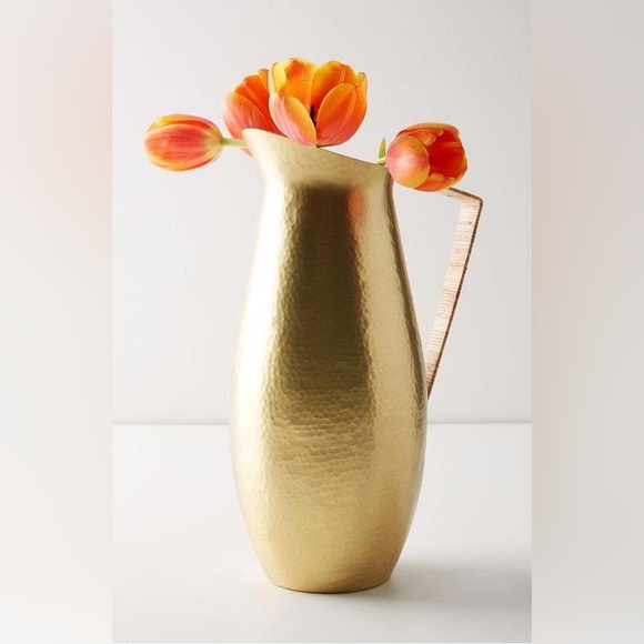 Anthropologie Other - anthropologie Hearthside Hammered Brass Tone Rattan Handle Pitcher 12 1/2 In